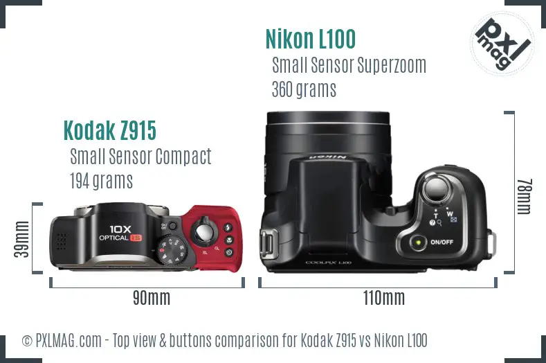 Kodak Z915 vs Nikon L100 top view buttons comparison