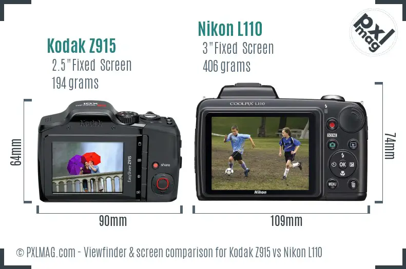Kodak Z915 vs Nikon L110 Screen and Viewfinder comparison