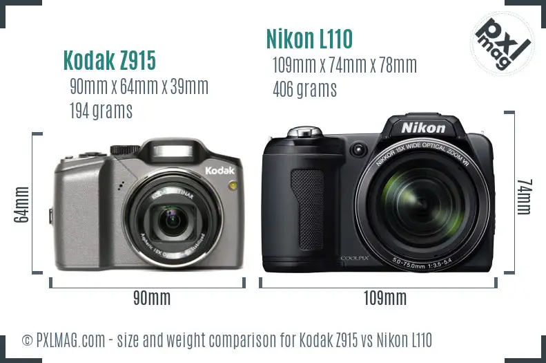 Kodak Z915 vs Nikon L110 size comparison
