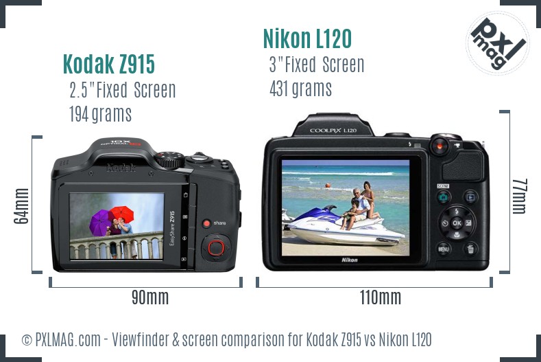 Kodak Z915 vs Nikon L120 Screen and Viewfinder comparison