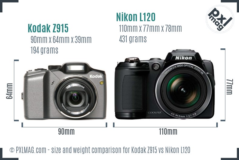Kodak Z915 vs Nikon L120 size comparison