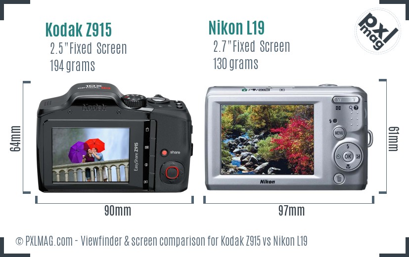 Kodak Z915 vs Nikon L19 Screen and Viewfinder comparison