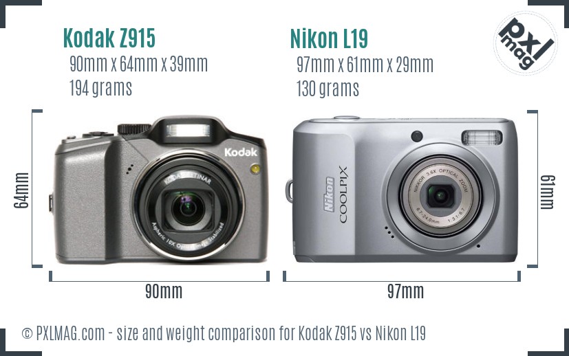 Kodak Z915 vs Nikon L19 size comparison