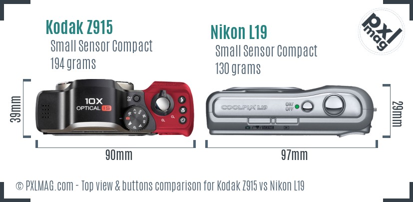 Kodak Z915 vs Nikon L19 top view buttons comparison