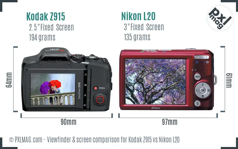 Kodak Z915 vs Nikon L20 Screen and Viewfinder comparison