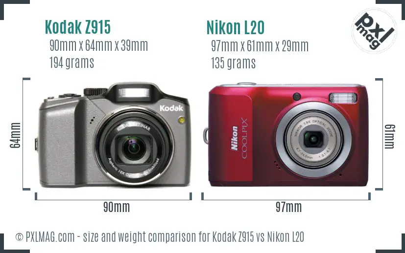 Kodak Z915 vs Nikon L20 size comparison