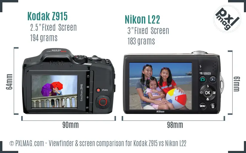 Kodak Z915 vs Nikon L22 Screen and Viewfinder comparison