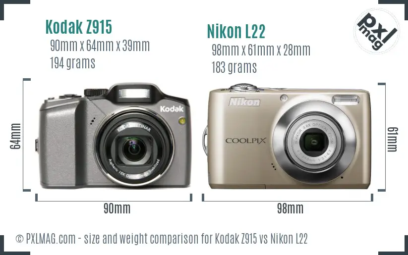Kodak Z915 vs Nikon L22 size comparison