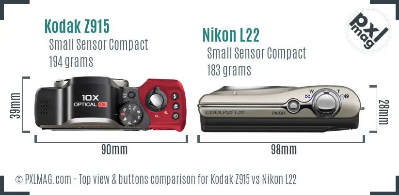 Kodak Z915 vs Nikon L22 top view buttons comparison