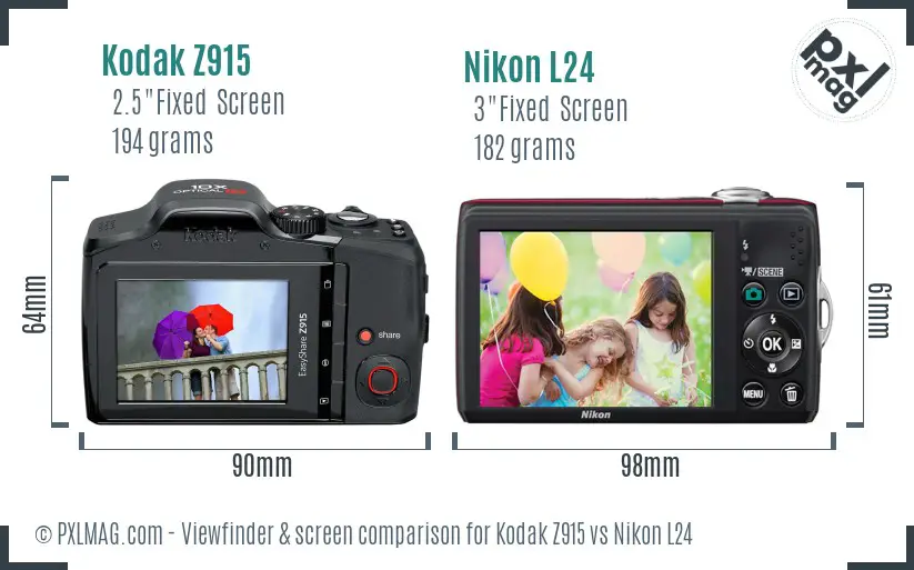 Kodak Z915 vs Nikon L24 Screen and Viewfinder comparison
