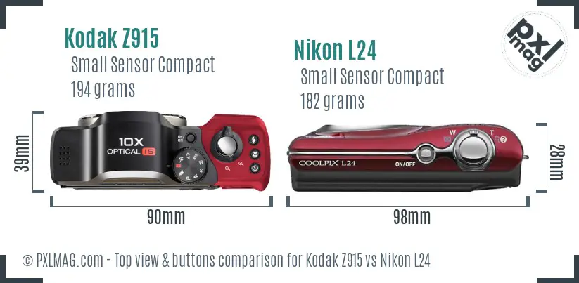 Kodak Z915 vs Nikon L24 top view buttons comparison