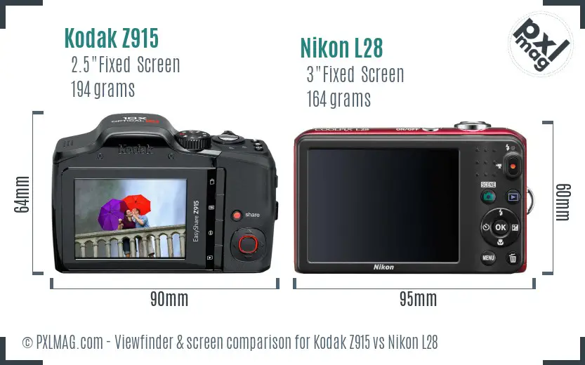 Kodak Z915 vs Nikon L28 Screen and Viewfinder comparison