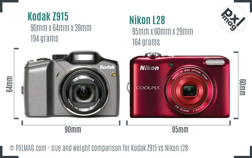 Kodak Z915 vs Nikon L28 size comparison