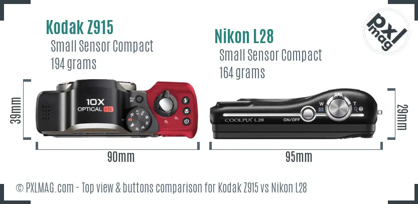 Kodak Z915 vs Nikon L28 top view buttons comparison