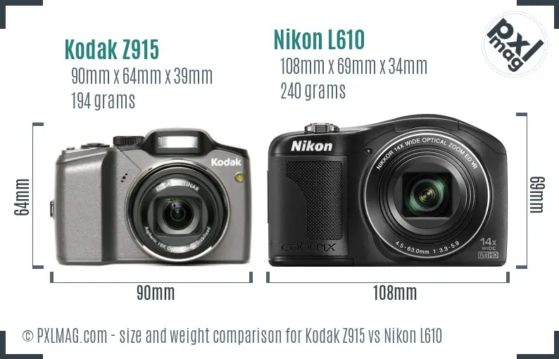 Kodak Z915 vs Nikon L610 size comparison