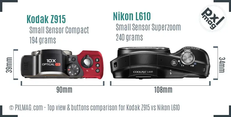 Kodak Z915 vs Nikon L610 top view buttons comparison
