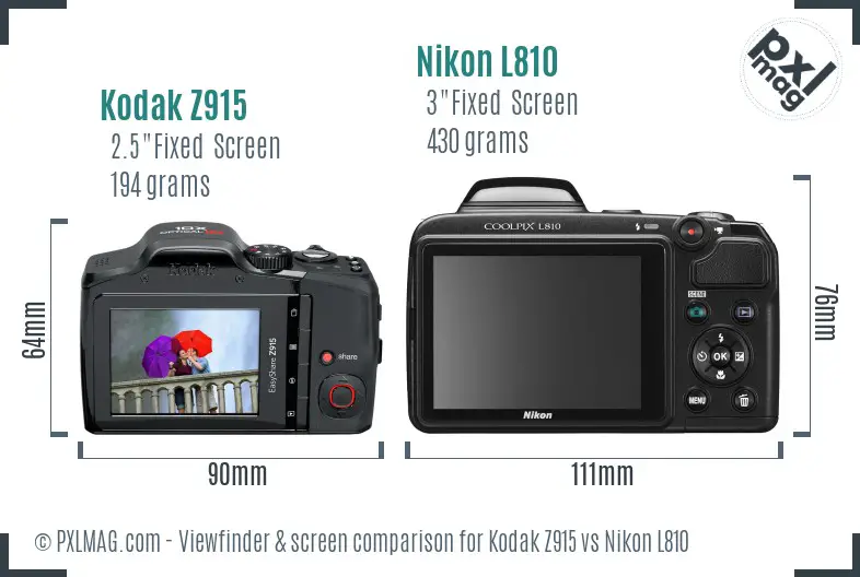 Kodak Z915 vs Nikon L810 Screen and Viewfinder comparison