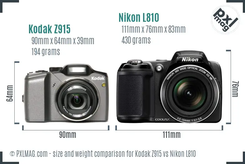 Kodak Z915 vs Nikon L810 size comparison