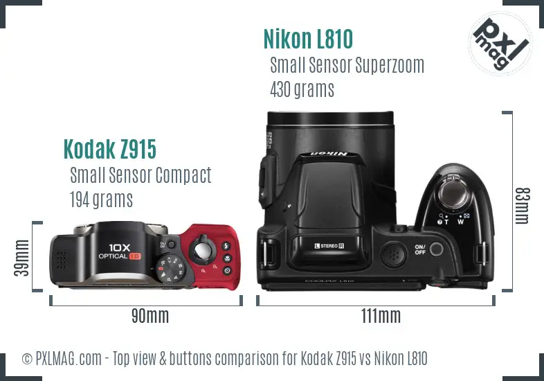 Kodak Z915 vs Nikon L810 top view buttons comparison