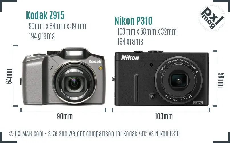 Kodak Z915 vs Nikon P310 size comparison Kodak Z915 vs Nikon P310 size comparison