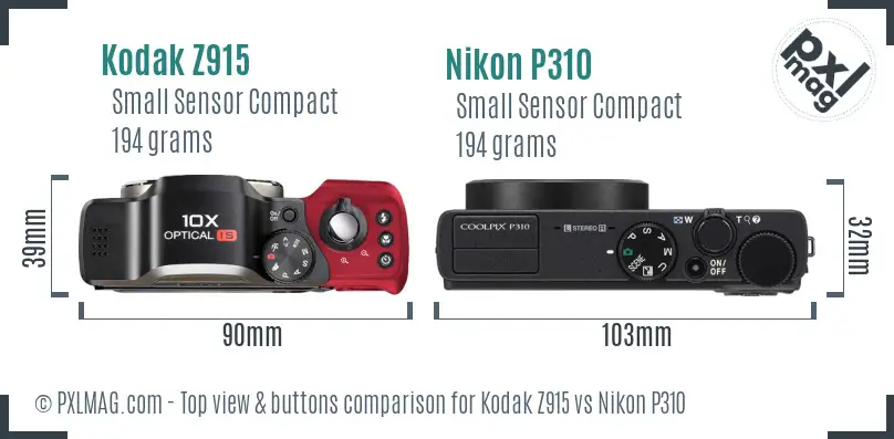 Kodak Z915 vs Nikon P310 top view buttons comparison Kodak Z915 vs Nikon P310 top view buttons comparison