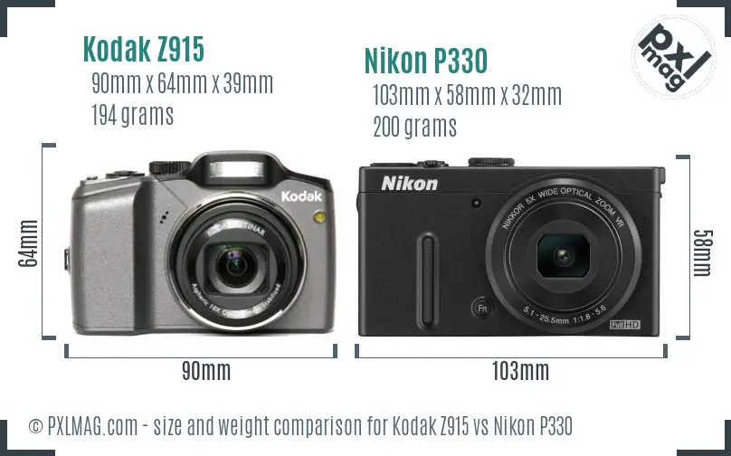 Kodak Z915 vs Nikon P330 size comparison