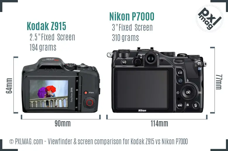 Kodak Z915 vs Nikon P7000 Screen and Viewfinder comparison