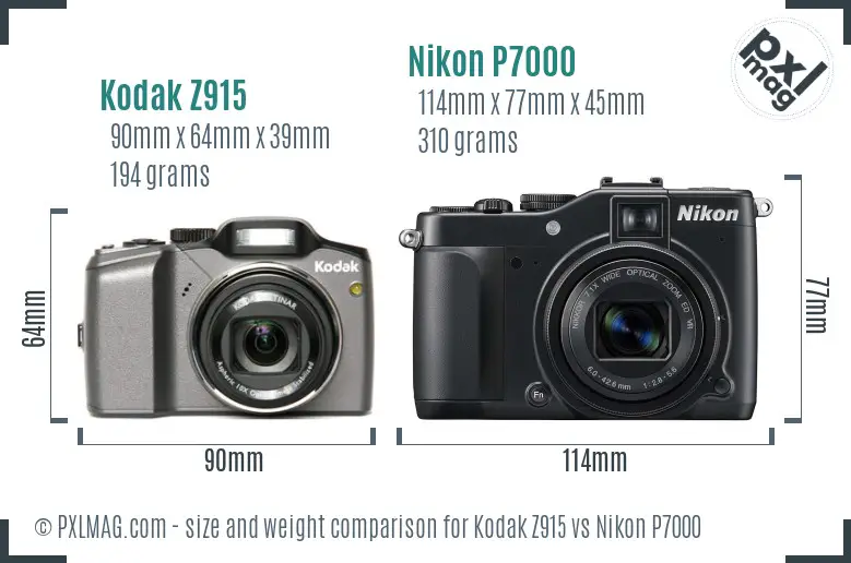 Kodak Z915 vs Nikon P7000 size comparison