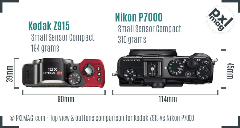 Kodak Z915 vs Nikon P7000 top view buttons comparison