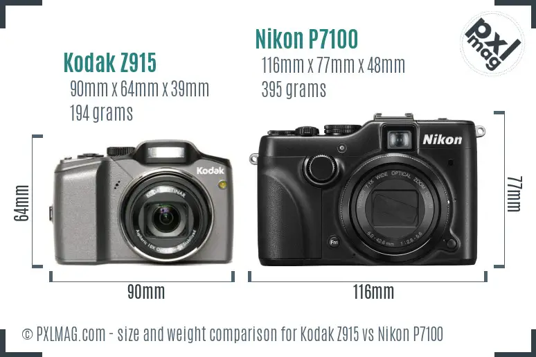 Kodak Z915 vs Nikon P7100 size comparison