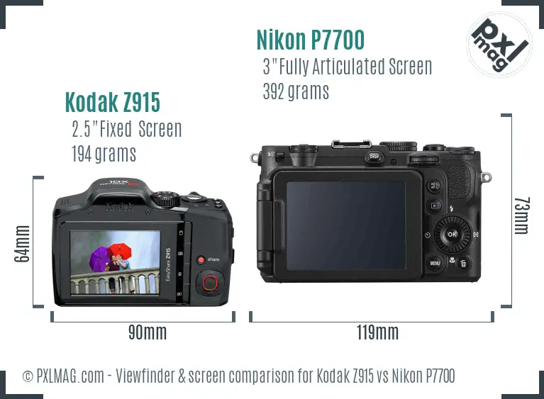 Kodak Z915 vs Nikon P7700 Screen and Viewfinder comparison