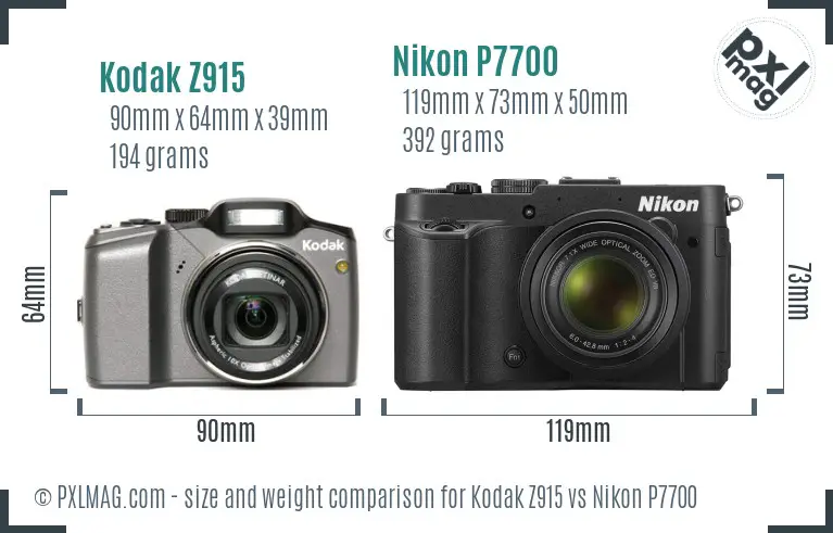 Kodak Z915 vs Nikon P7700 size comparison