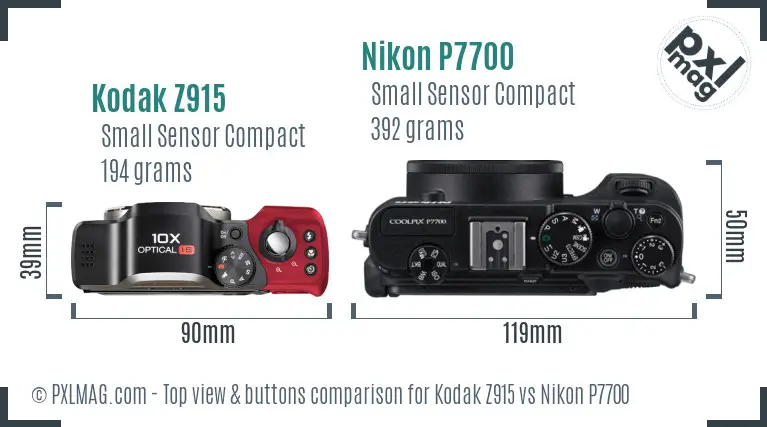 Kodak Z915 vs Nikon P7700 top view buttons comparison