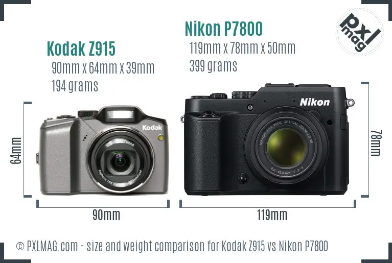 Kodak Z915 vs Nikon P7800 size comparison