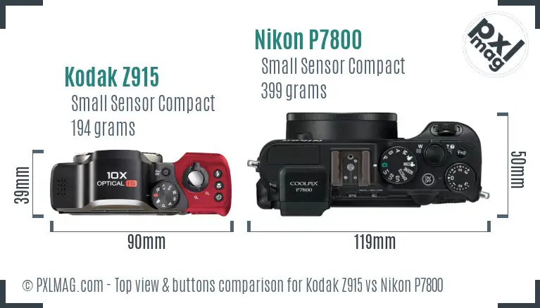 Kodak Z915 vs Nikon P7800 top view buttons comparison