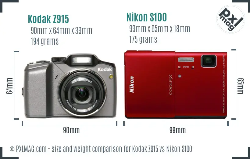Kodak Z915 vs Nikon S100 size comparison Kodak Z915 vs Nikon S100 size comparison
