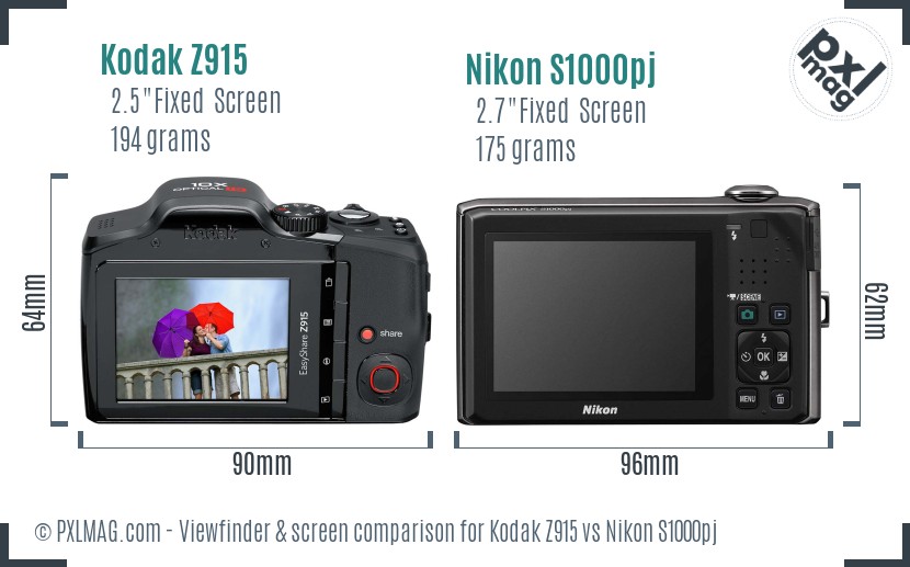 Kodak Z915 vs Nikon S1000pj Screen and Viewfinder comparison