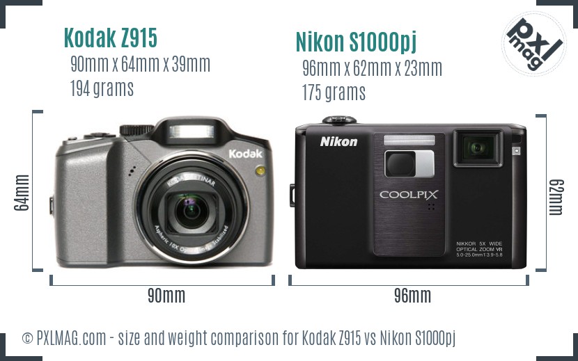 Kodak Z915 vs Nikon S1000pj size comparison
