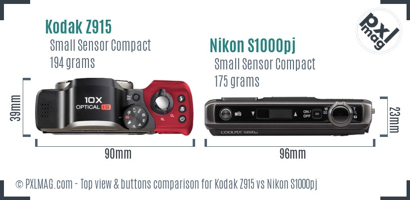 Kodak Z915 vs Nikon S1000pj top view buttons comparison