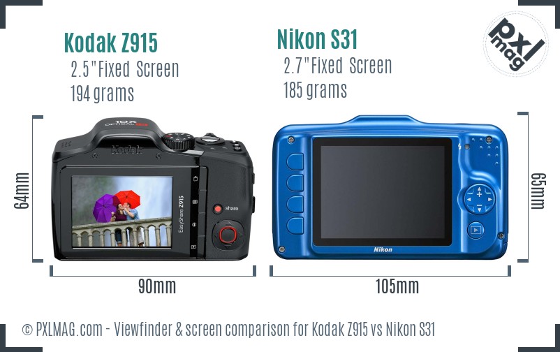 Kodak Z915 vs Nikon S31 Screen and Viewfinder comparison