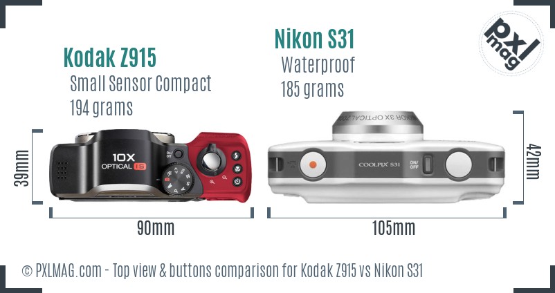 Kodak Z915 vs Nikon S31 top view buttons comparison