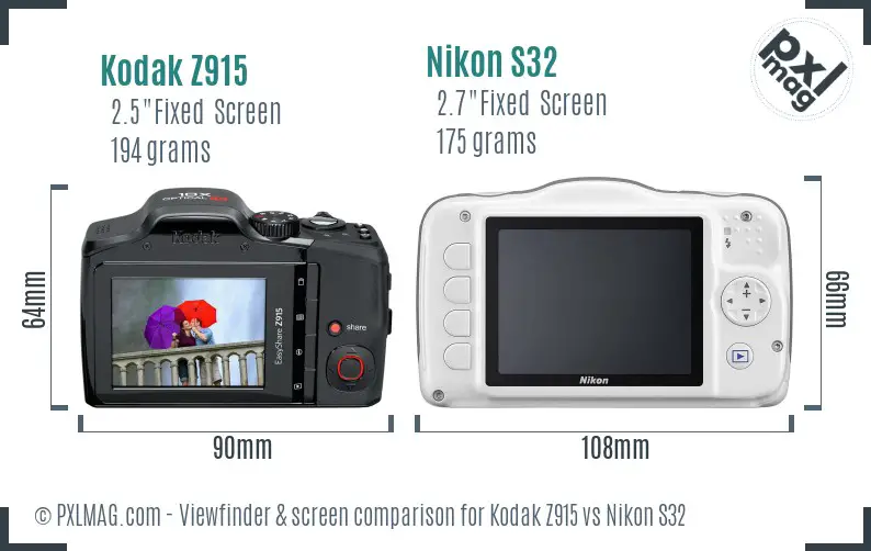 Kodak Z915 vs Nikon S32 Screen and Viewfinder comparison