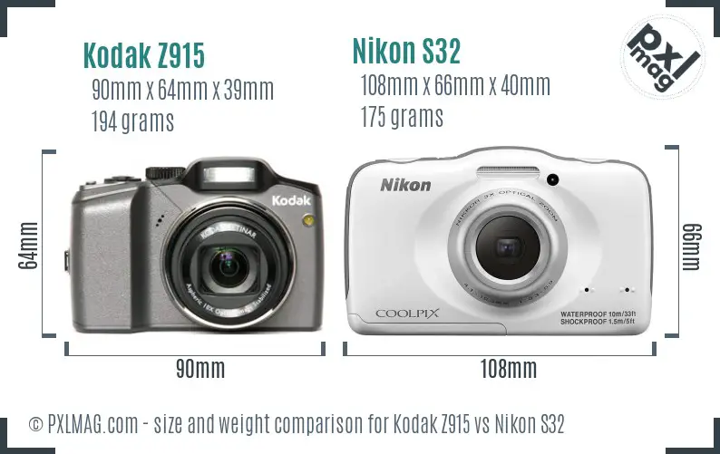 Kodak Z915 vs Nikon S32 size comparison