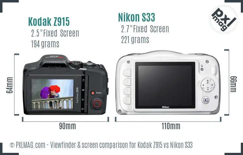 Kodak Z915 vs Nikon S33 Screen and Viewfinder comparison