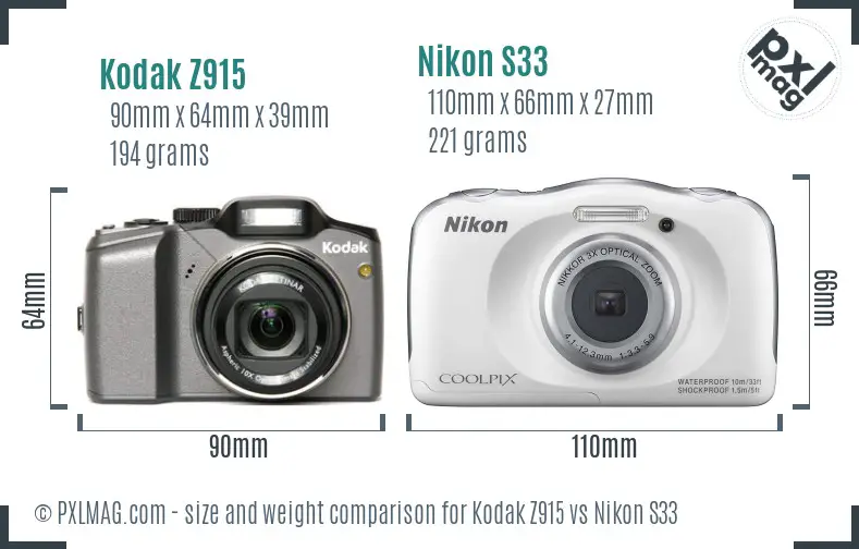 Kodak Z915 vs Nikon S33 size comparison