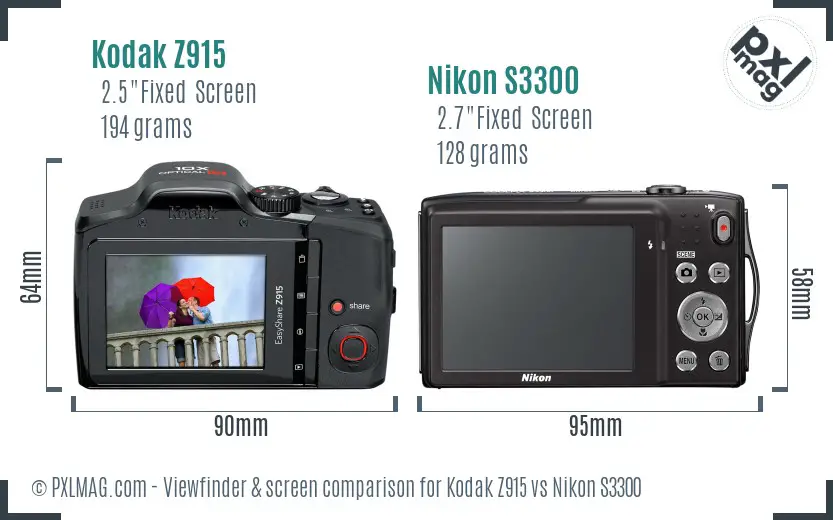 Kodak Z915 vs Nikon S3300 Screen and Viewfinder comparison