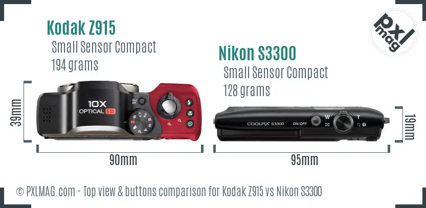 Kodak Z915 vs Nikon S3300 top view buttons comparison