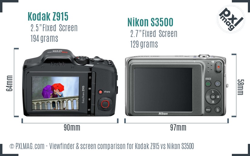 Kodak Z915 vs Nikon S3500 Screen and Viewfinder comparison