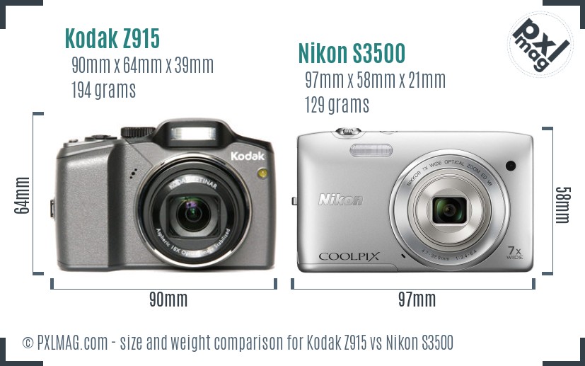 Kodak Z915 vs Nikon S3500 size comparison