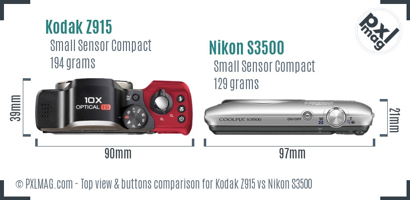 Kodak Z915 vs Nikon S3500 top view buttons comparison